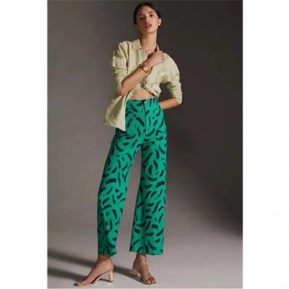 Maeve Pants - Maeve by Anthropologie-The Collette Green and Navy Artistic Pants